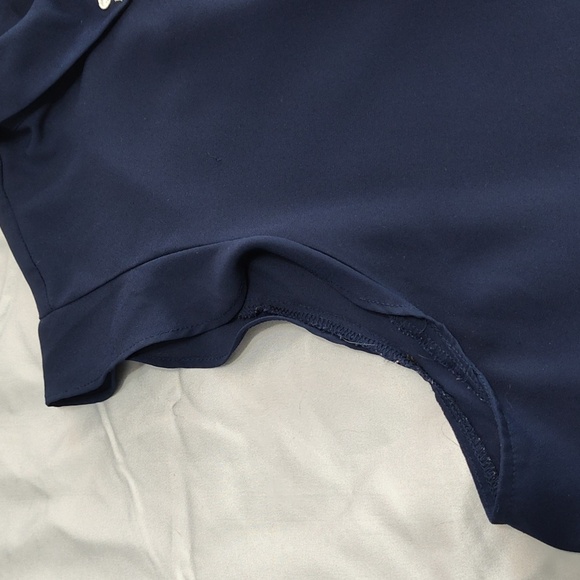 Elle Blouse XXL Cap Sleeve Casual Spring Sheer Embellished Collar Navy Blue - Picture 7 of 12